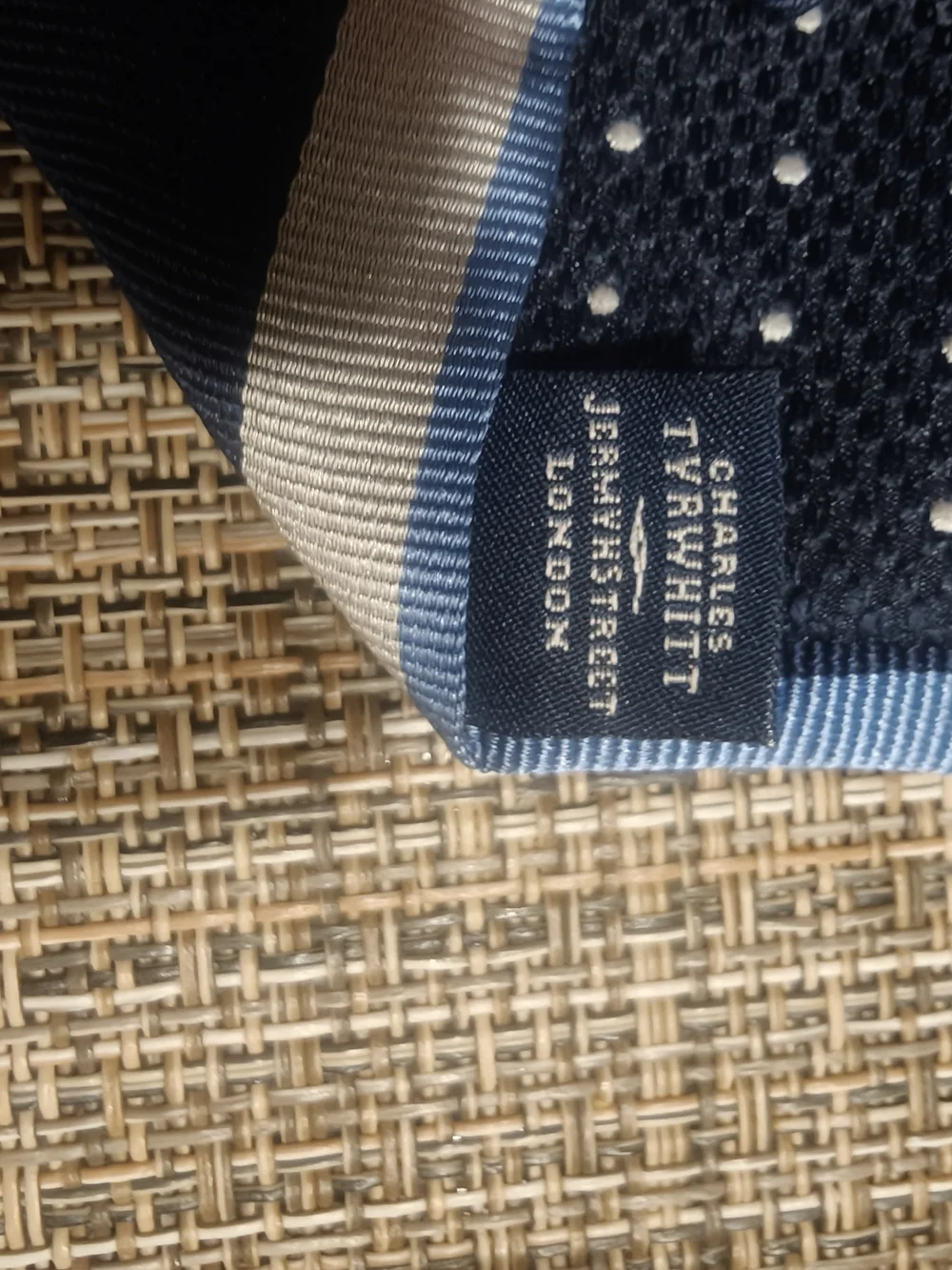 Charles Tyrwhitt Navy Blue Tie with Light Blue and White Diagonal Stripes